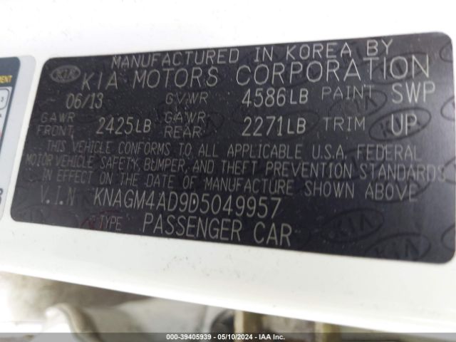 Photo 8 VIN: KNAGM4AD9D5049957 - KIA OPTIMA HYBRID 