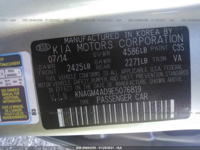 Photo 8 VIN: KNAGM4AD9E5076819 - KIA OPTIMA HYBRID 