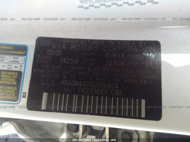 Photo 8 VIN: KNAGM4AD9G5092604 - KIA OPTIMA HYBRID 