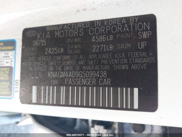 Photo 8 VIN: KNAGM4AD9G5099438 - KIA OPTIMA 