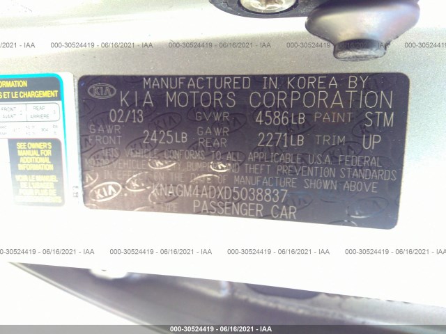 Photo 8 VIN: KNAGM4ADXD5038837 - KIA OPTIMA HYBRID 