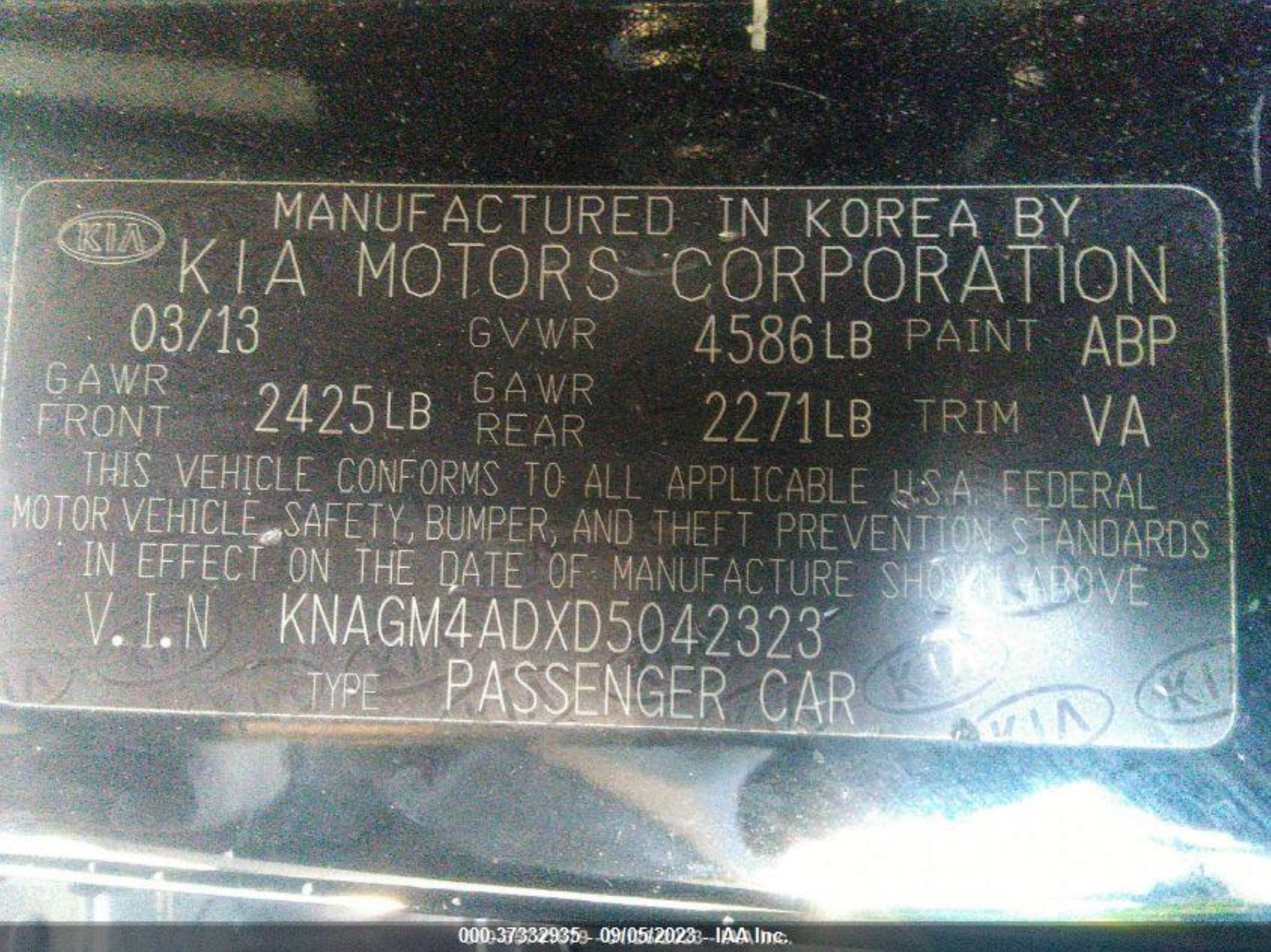 Photo 8 VIN: KNAGM4ADXD5042323 - KIA OPTIMA 