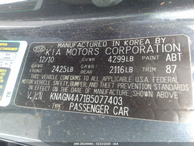 Photo 8 VIN: KNAGN4A71B5077403 - KIA OPTIMA 