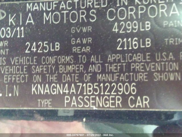 Photo 8 VIN: KNAGN4A71B5122906 - KIA OPTIMA 