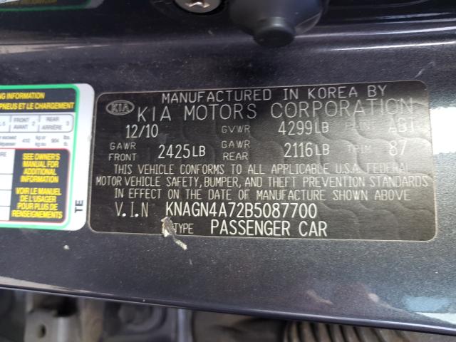 Photo 9 VIN: KNAGN4A72B5087700 - KIA OPTIMA EX 