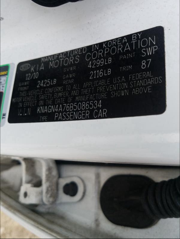 Photo 9 VIN: KNAGN4A76B5086534 - KIA OPTIMA EX 