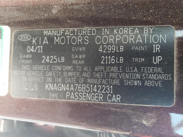 Photo 9 VIN: KNAGN4A76B5142231 - KIA OPTIMA EX 