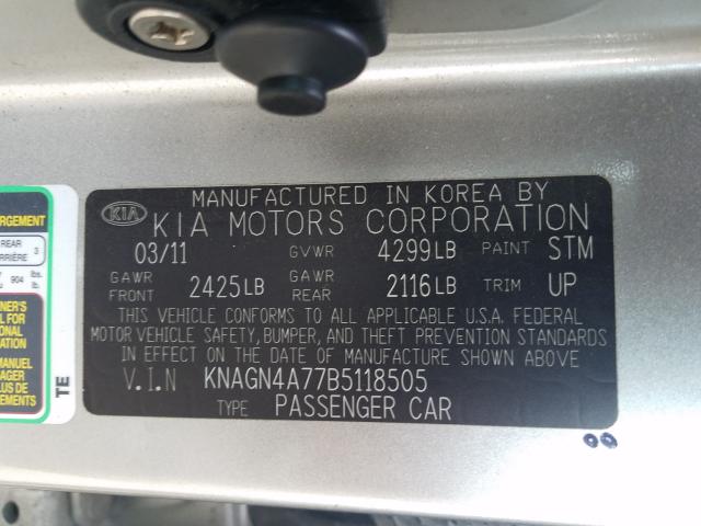 Photo 9 VIN: KNAGN4A77B5118505 - KIA OPTIMA EX 