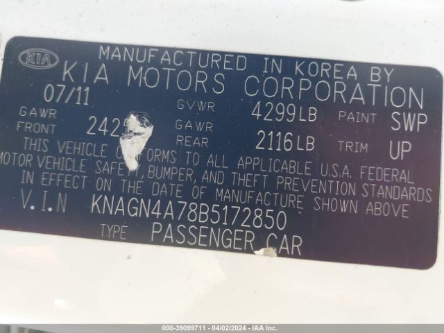 Photo 8 VIN: KNAGN4A78B5172850 - KIA OPTIMA 