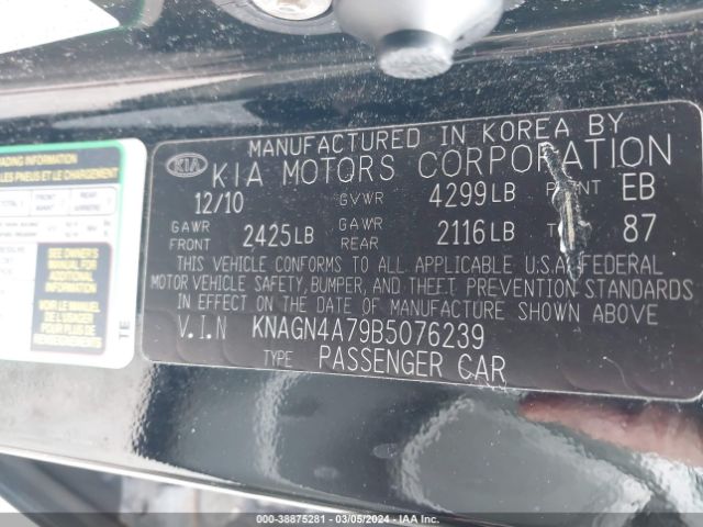 Photo 8 VIN: KNAGN4A79B5076239 - KIA OPTIMA 