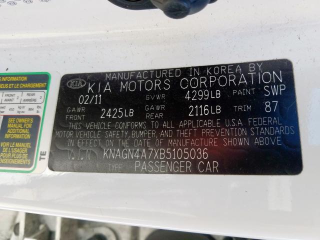 Photo 9 VIN: KNAGN4A7XB5105036 - KIA OPTIMA EX 