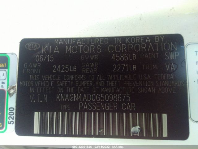 Photo 8 VIN: KNAGN4AD0G5098675 - KIA OPTIMA HYBRID 