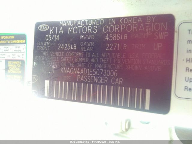 Photo 8 VIN: KNAGN4AD1E5073006 - KIA OPTIMA HYBRID 