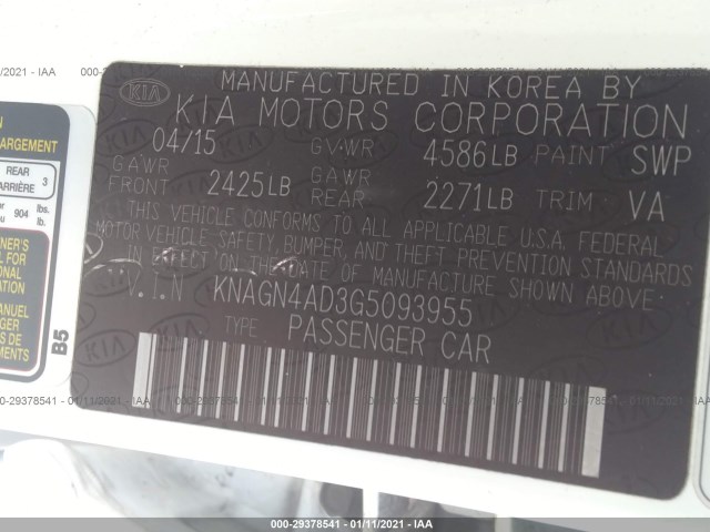 Photo 8 VIN: KNAGN4AD3G5093955 - KIA OPTIMA 