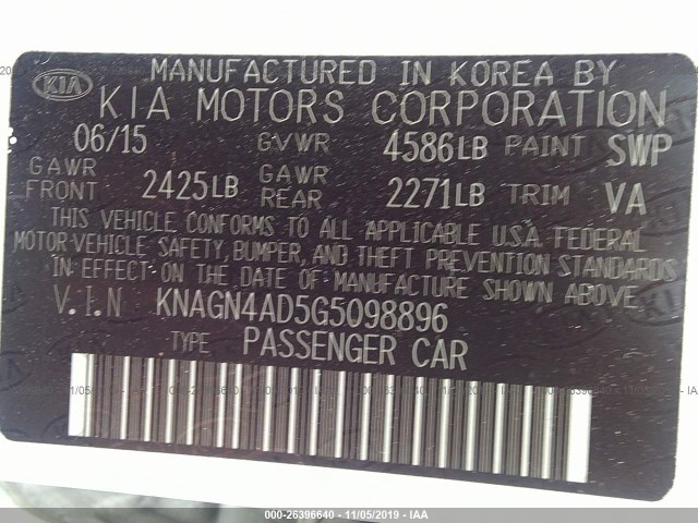 Photo 8 VIN: KNAGN4AD5G5098896 - KIA OPTIMA HYBRID 