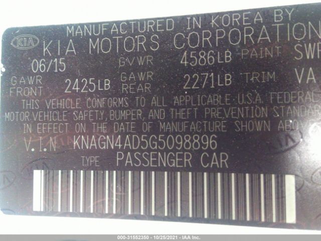 Photo 8 VIN: KNAGN4AD5G5098896 - KIA OPTIMA HYBRID 