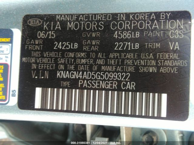 Photo 8 VIN: KNAGN4AD5G5099322 - KIA OPTIMA HYBRID 