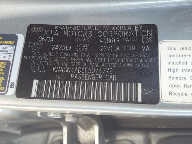 Photo 9 VIN: KNAGN4AD6E5074779 - KIA OPTIMA HYB 