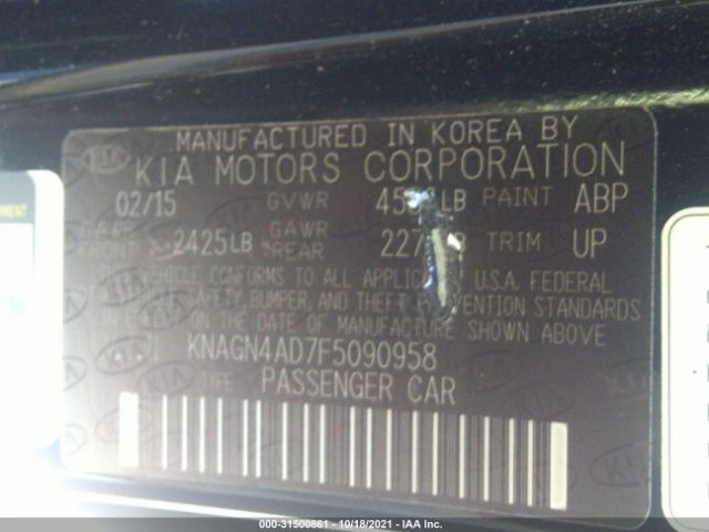 Photo 8 VIN: KNAGN4AD7F5090958 - KIA OPTIMA 