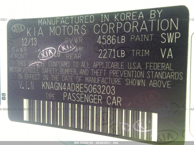 Photo 8 VIN: KNAGN4AD8E5063203 - KIA OPTIMA HYBRID 