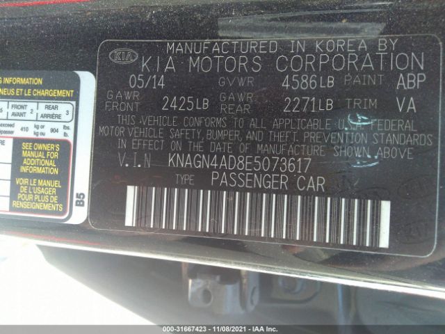 Photo 8 VIN: KNAGN4AD8E5073617 - KIA OPTIMA HYBRID 