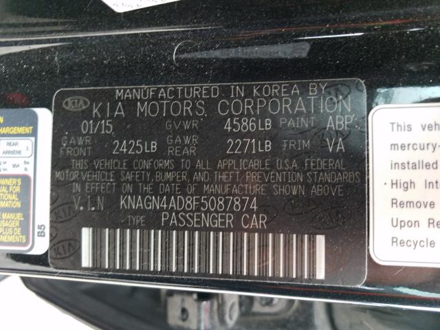 Photo 9 VIN: KNAGN4AD8F5087874 - KIA OPTIMA 