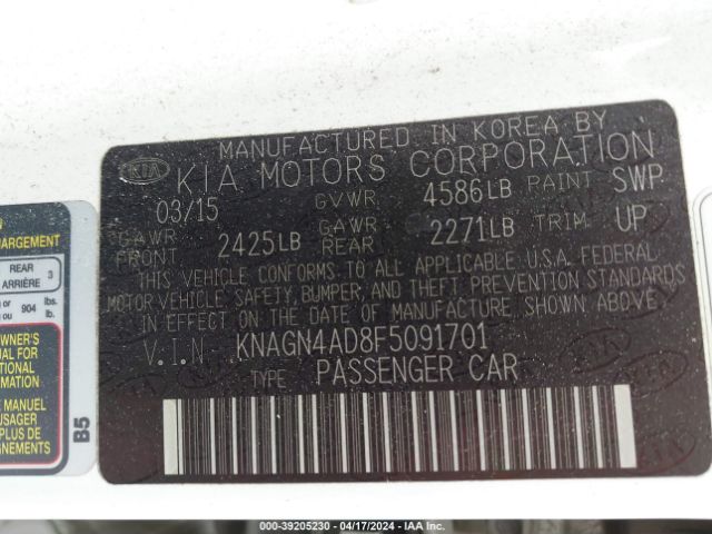 Photo 8 VIN: KNAGN4AD8F5091701 - KIA OPTIMA 