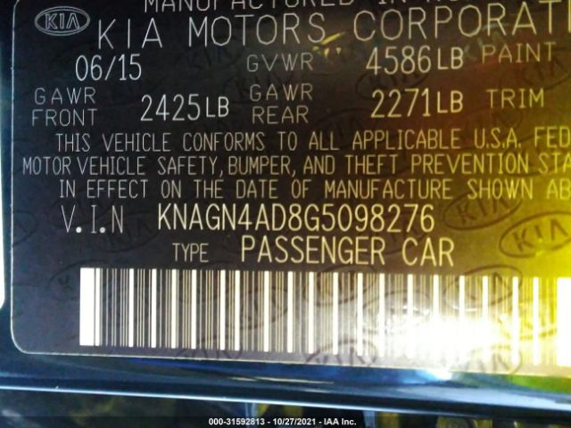 Photo 8 VIN: KNAGN4AD8G5098276 - KIA OPTIMA HYBRID 