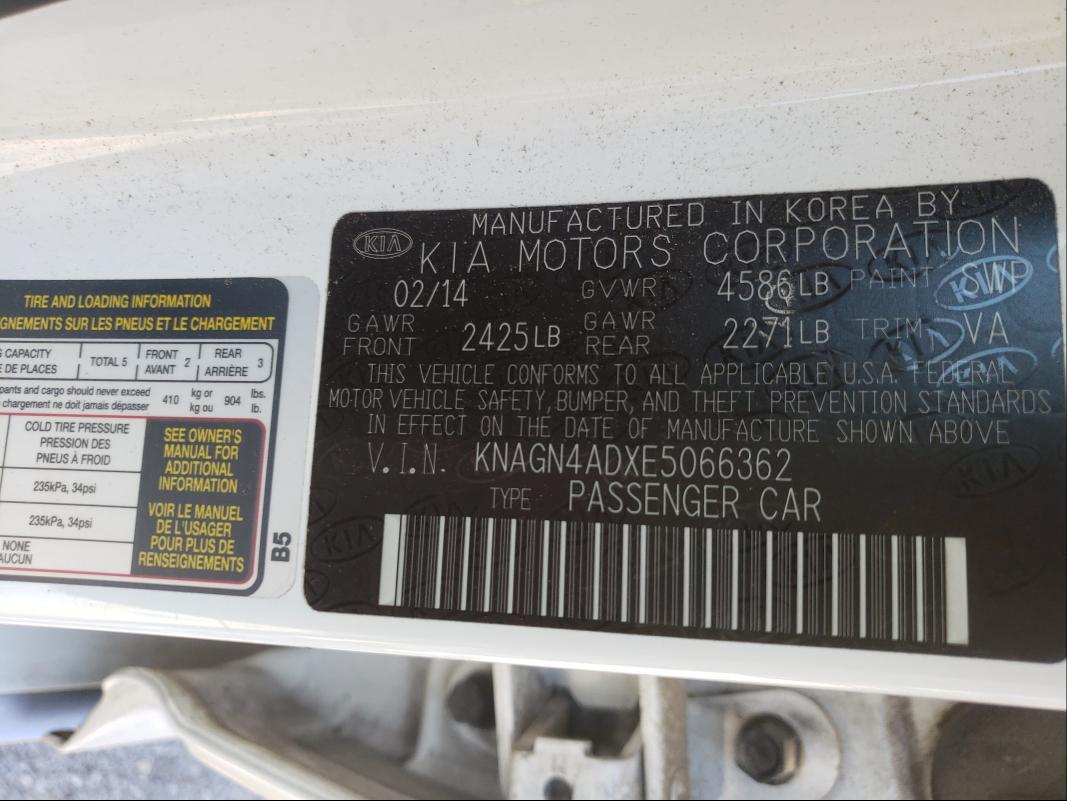 Photo 9 VIN: KNAGN4ADXE5066362 - KIA OPTIMA 