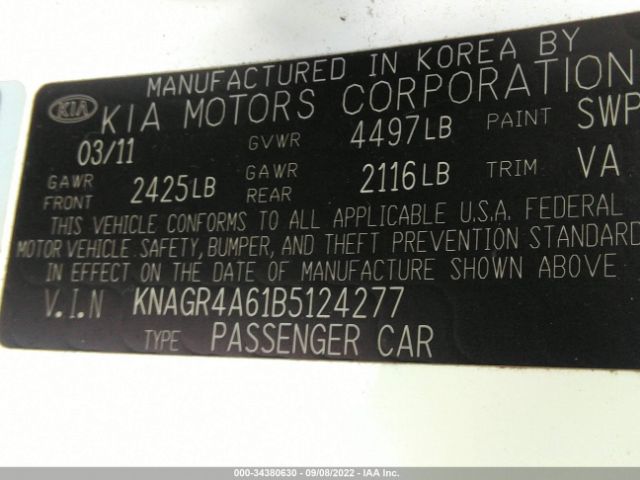 Photo 8 VIN: KNAGR4A61B5124277 - KIA OPTIMA 