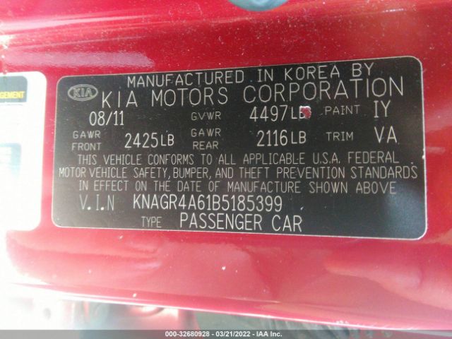 Photo 8 VIN: KNAGR4A61B5185399 - KIA OPTIMA 