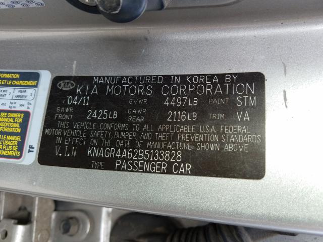 Photo 9 VIN: KNAGR4A62B5133828 - KIA OPTIMA SX 