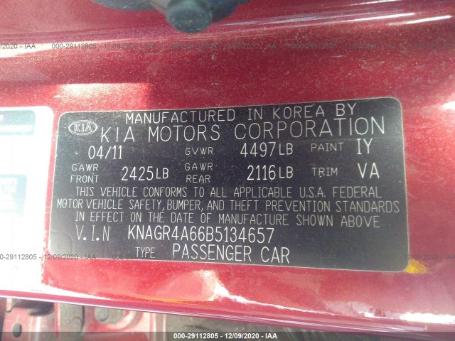 Photo 8 VIN: KNAGR4A66B5134657 - KIA OPTIMA 