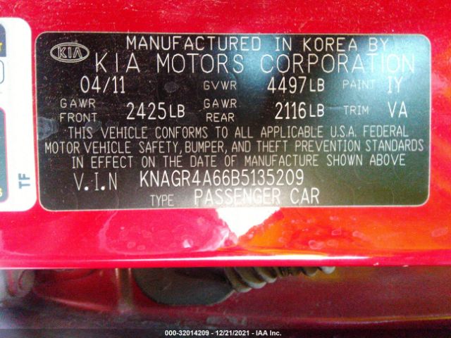 Photo 8 VIN: KNAGR4A66B5135209 - KIA OPTIMA 