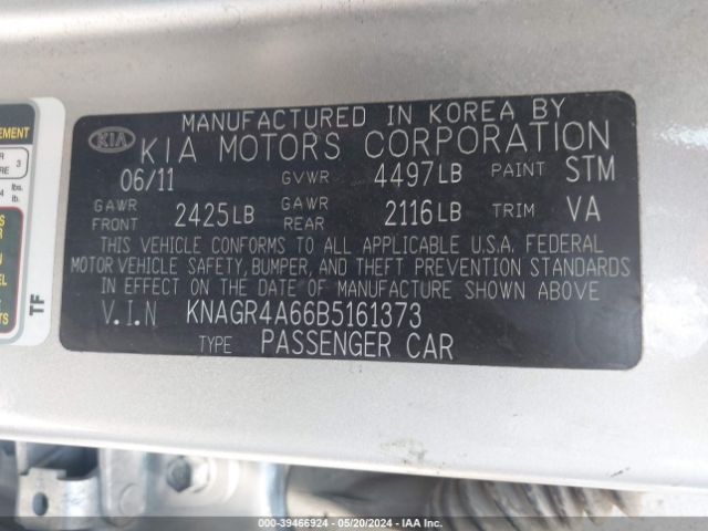 Photo 8 VIN: KNAGR4A66B5161373 - KIA OPTIMA 