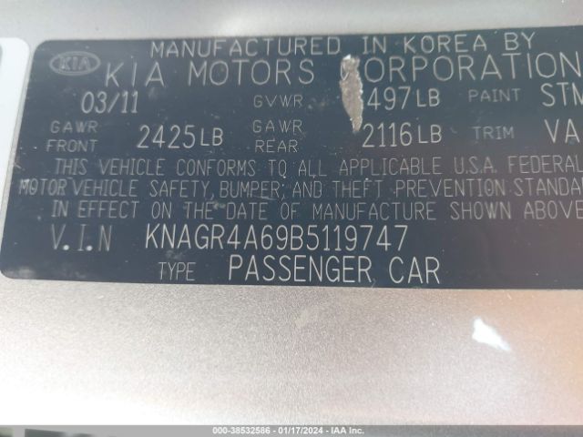 Photo 8 VIN: KNAGR4A69B5119747 - KIA OPTIMA 