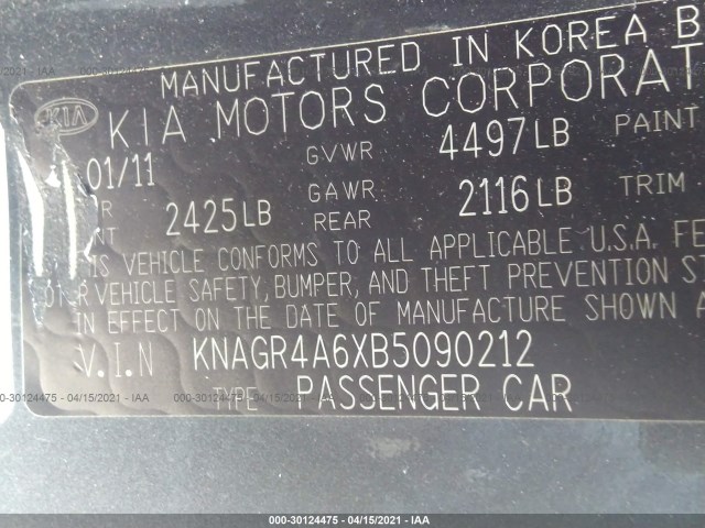 Photo 8 VIN: KNAGR4A6XB5090212 - KIA OPTIMA 