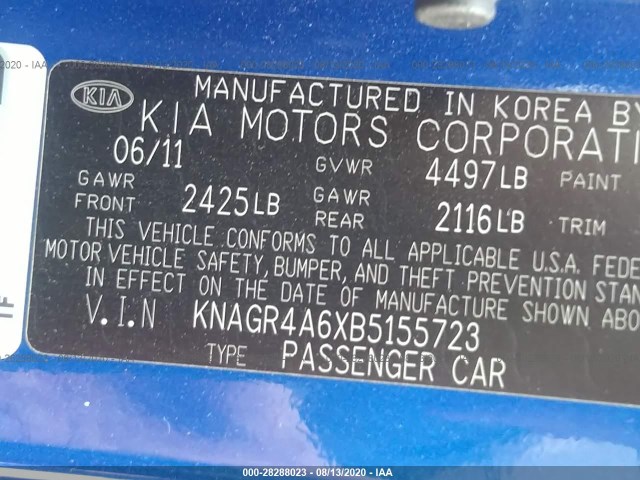 Photo 8 VIN: KNAGR4A6XB5155723 - KIA OPTIMA 