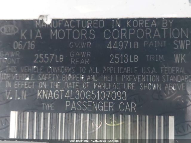 Photo 8 VIN: KNAGT4L30G5107093 - KIA OPTIMA 