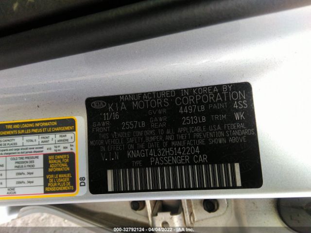 Photo 8 VIN: KNAGT4L32H5142204 - KIA OPTIMA 