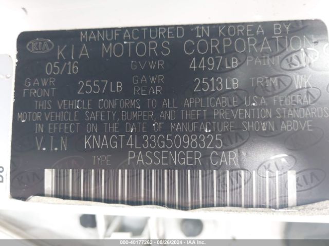 Photo 8 VIN: KNAGT4L33G5098325 - KIA OPTIMA 