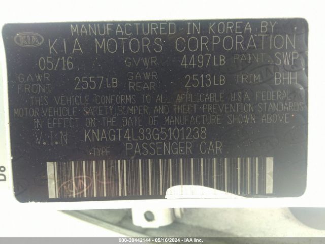 Photo 8 VIN: KNAGT4L33G5101238 - KIA OPTIMA 