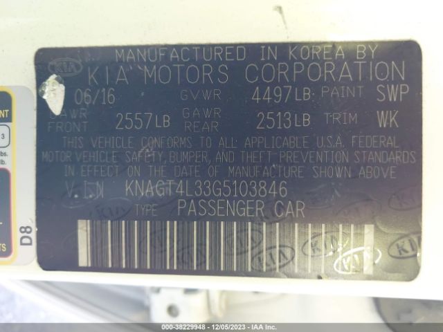 Photo 8 VIN: KNAGT4L33G5103846 - KIA OPTIMA 