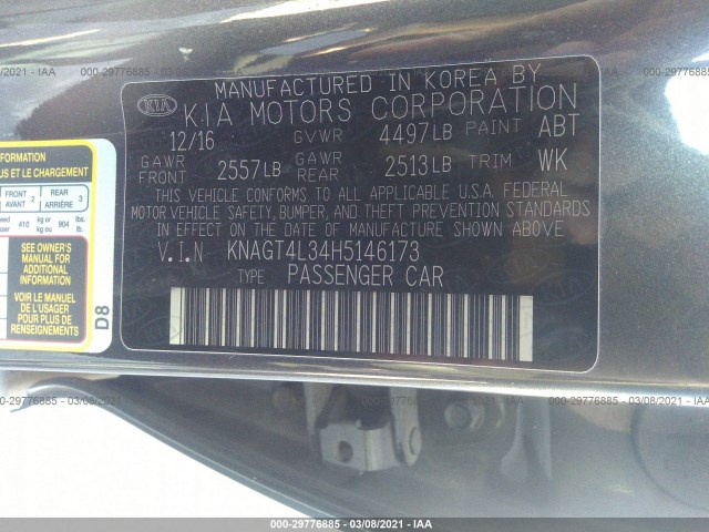 Photo 8 VIN: KNAGT4L34H5146173 - KIA OPTIMA 