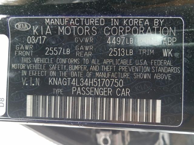 Photo 9 VIN: KNAGT4L34H5170750 - KIA OPTIMA 