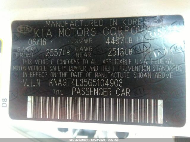 Photo 8 VIN: KNAGT4L35G5104903 - KIA OPTIMA 