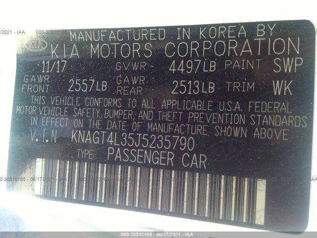 Photo 8 VIN: KNAGT4L35J5235790 - KIA OPTIMA 