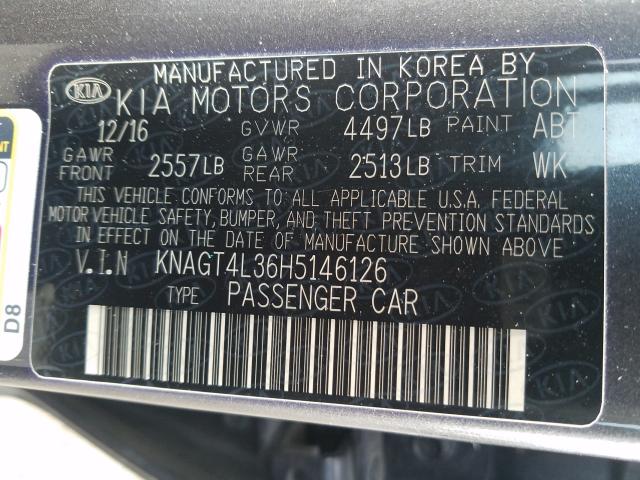 Photo 9 VIN: KNAGT4L36H5146126 - KIA OPTIMA LX 