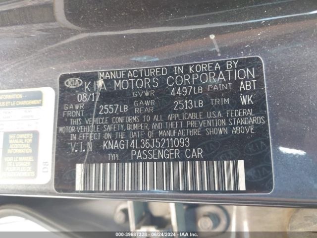 Photo 8 VIN: KNAGT4L36J5211093 - KIA OPTIMA 