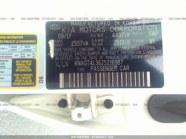 Photo 8 VIN: KNAGT4L36J5216987 - KIA OPTIMA 